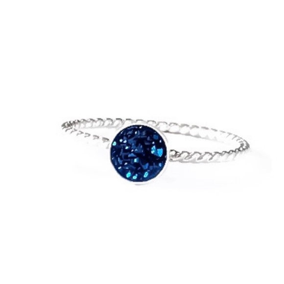 (2-13) 925 Sterling Silver Blue Druzy Titanium Quartz Bezel Set Gemstone Ring - Picture 9 of 13